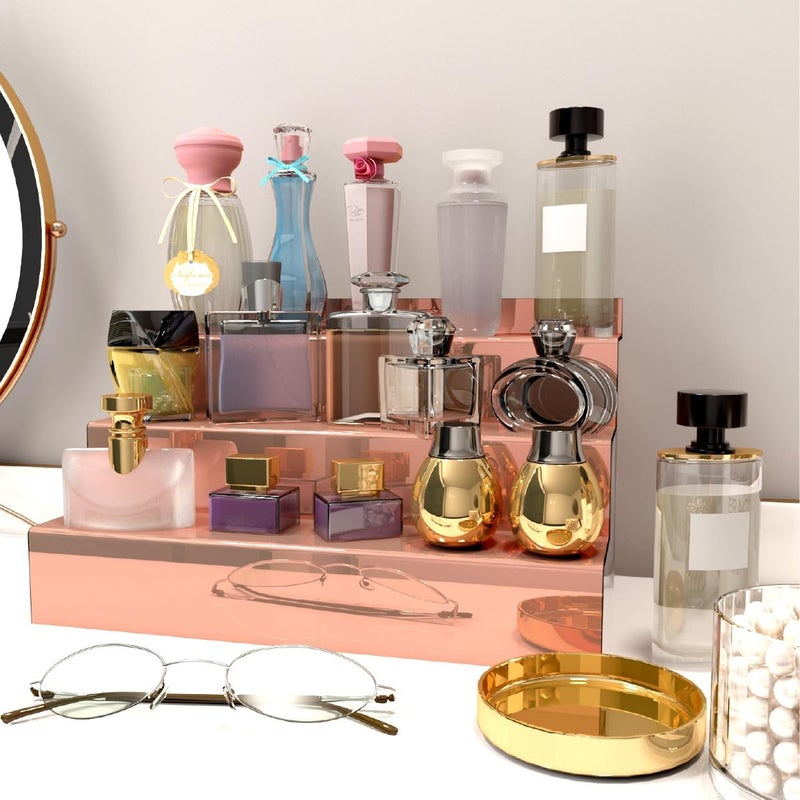YMVV 12 IN Rose Gold Mirror Acrylic 3 Tier Display Riser Perfume Organizer, Perfume Cologne Organizer Holder, Pops Toy Figures, Clear Cupcake Riser, Dessert Shelf - Image 3